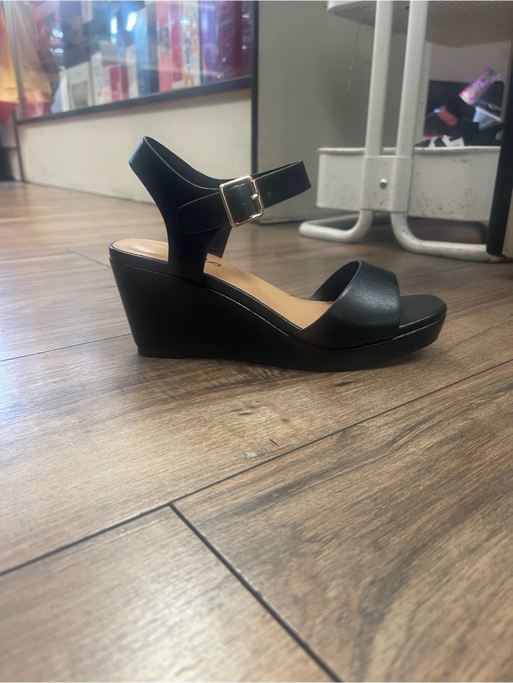 Elevated Comfort Black Wedge Sandals with Ankle Strap